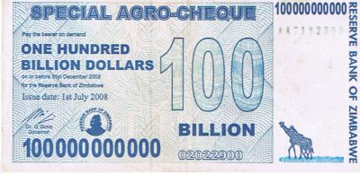 100 Billion Dollar Zimbabwe bank note
