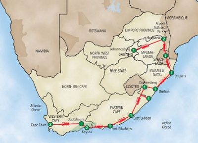 South Africa route map 2008