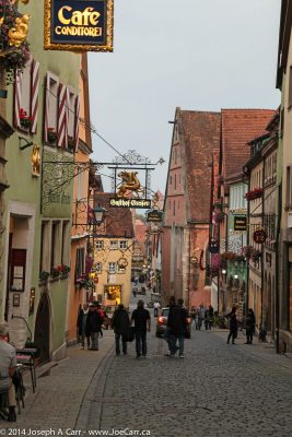 Ornate signs on Schmiedgasse in Rothenburg