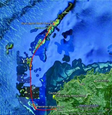 Turtle Airways route map of the Yasawa Islands
