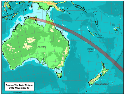 Map of 2012 Solar Eclipse track in the South Pacific