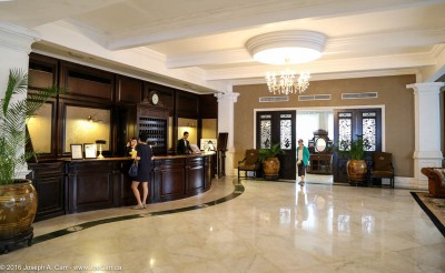 Front desk of the Eastern & Oriental Hotel - sister property to Raffles in Georgetown, Penang, Malaysia