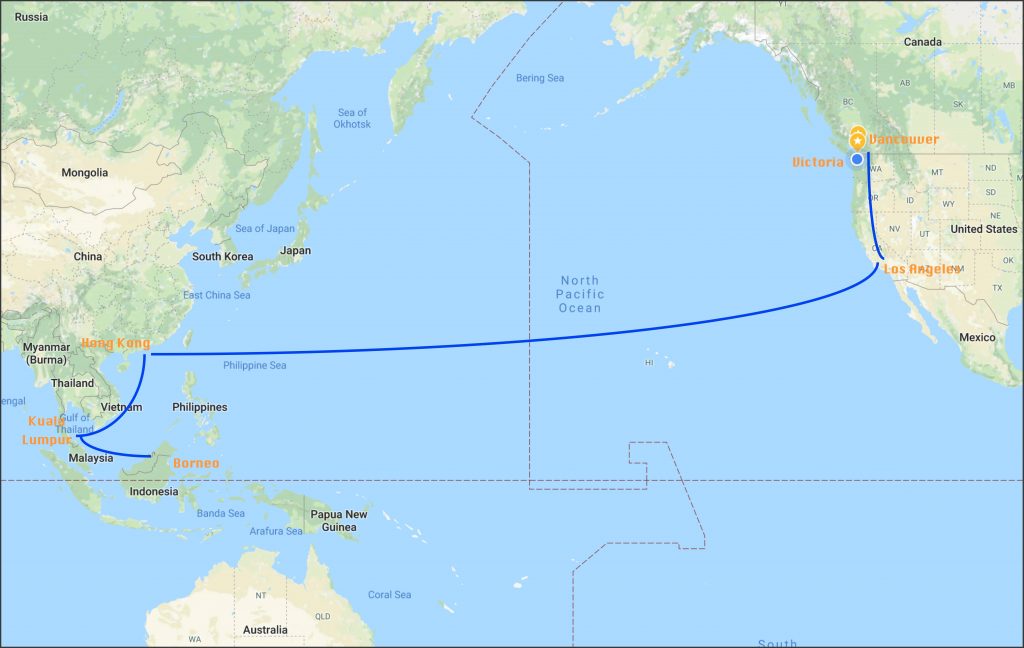 Trans-Pacific Flights map