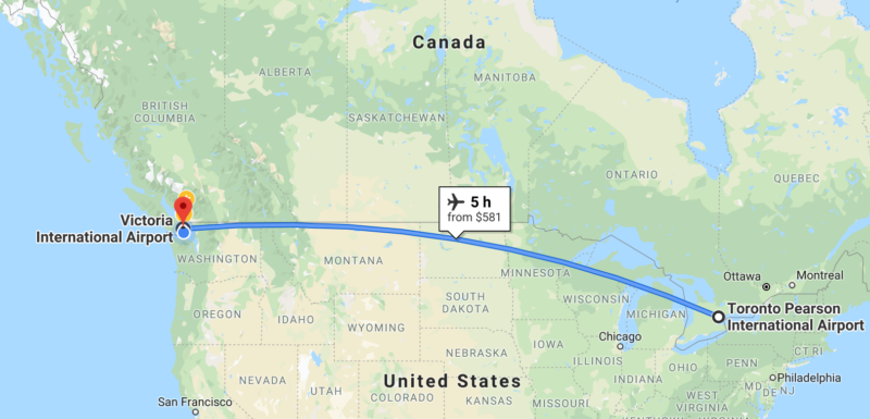 Flight map - Toronto to Victoria