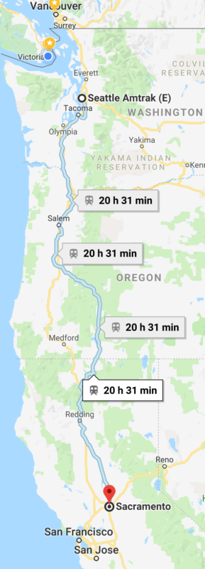 Seattle to Sacramento by train - map