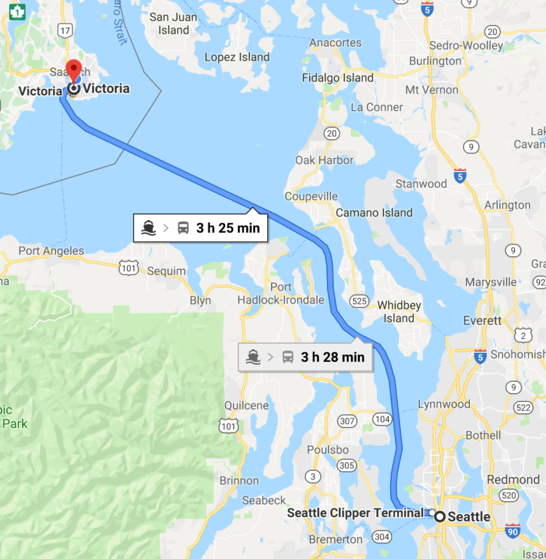Victoria Clipper route between Seattle and Victoria - map