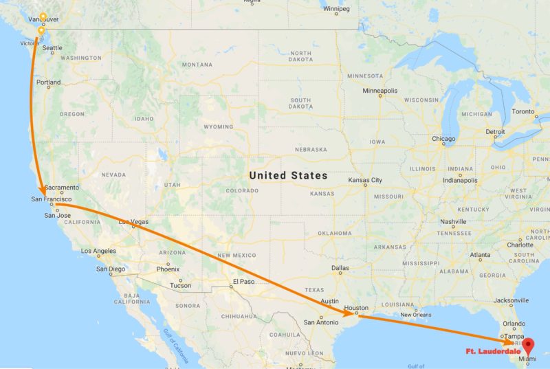 Victoria-San Francisco-Houston-Ft. Lauderdale - flight map