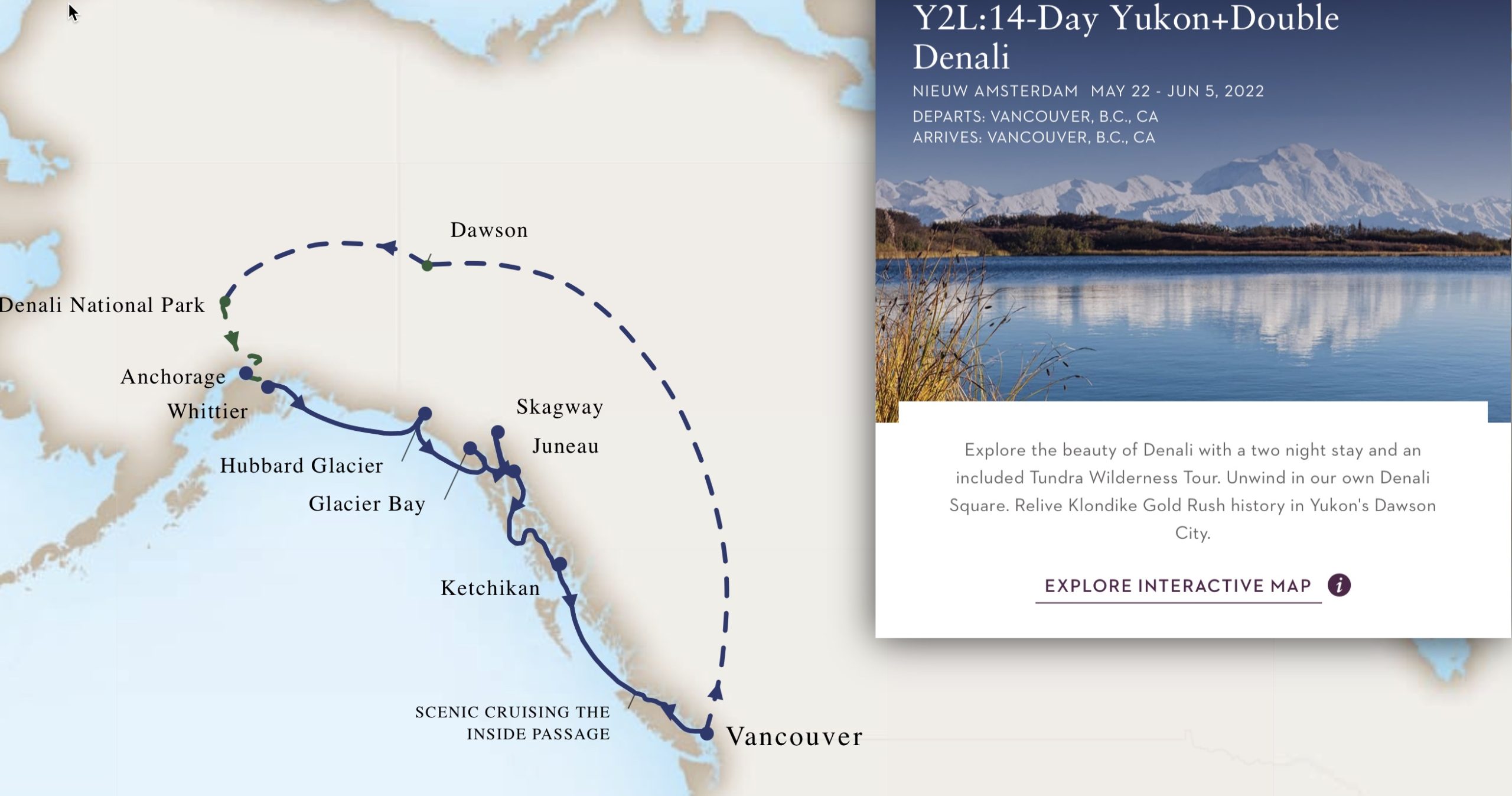14-Day Yukon & Double Denali Alaska cruise map