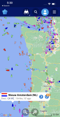 Ship's position off the Oregon coast at 5:30pm