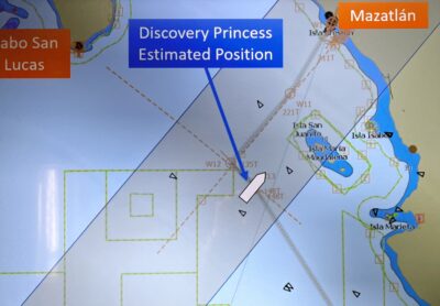 Planned position of Discovery Princess offshore from Mazatlan on Eclipse Day