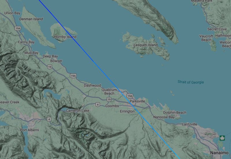 Flight map: Air North -Whitehorse-Victoria - Vancouver Island